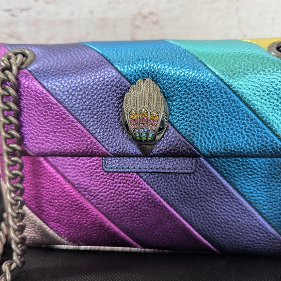 Kurt Geiger London Mini Kensington Metallic Rainbow Striped Crossbody Bag - Picture 2 of 11